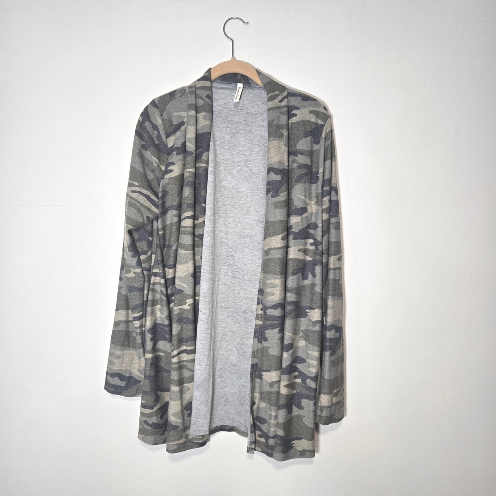 Beeson River Cardigan Women XL Green Camo Open Front Lightweight Long Sleeve